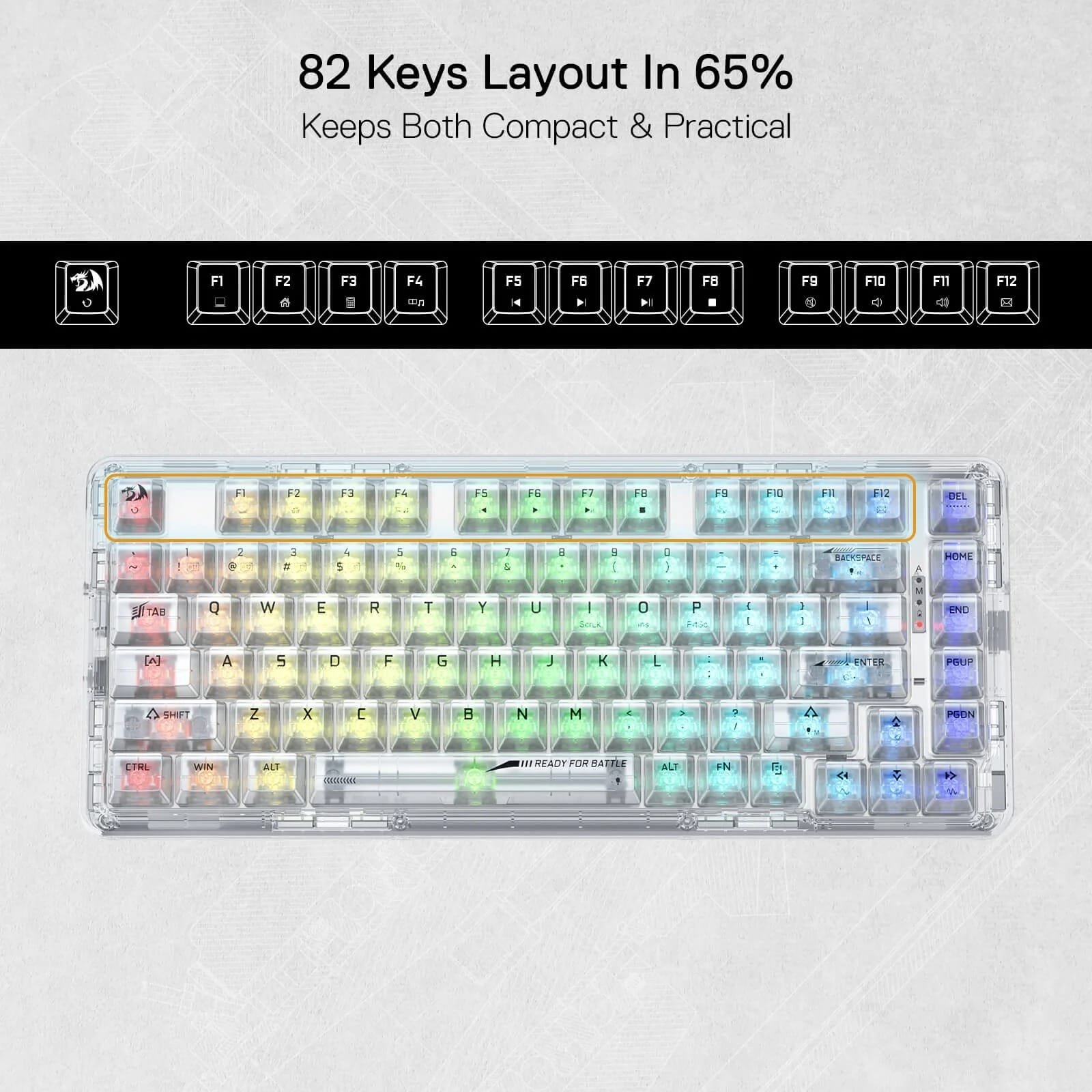 REDRAGON ELF PRO WIRELESS CRYSTAL 75% GASKET RGB GAMING KEYBOARD K649CT-RGB-PRO - Image 9