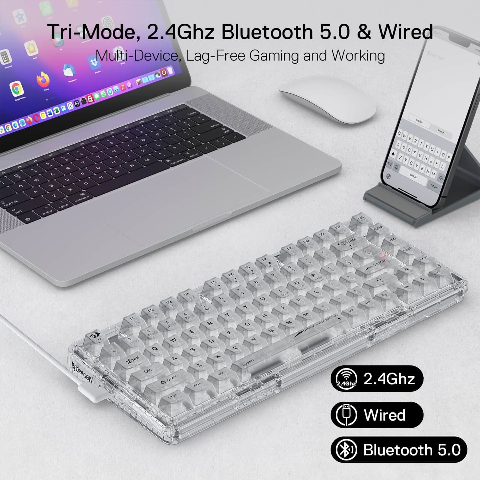 REDRAGON ELF PRO WIRELESS CRYSTAL 75% GASKET RGB GAMING KEYBOARD K649CT-RGB-PRO - Image 8