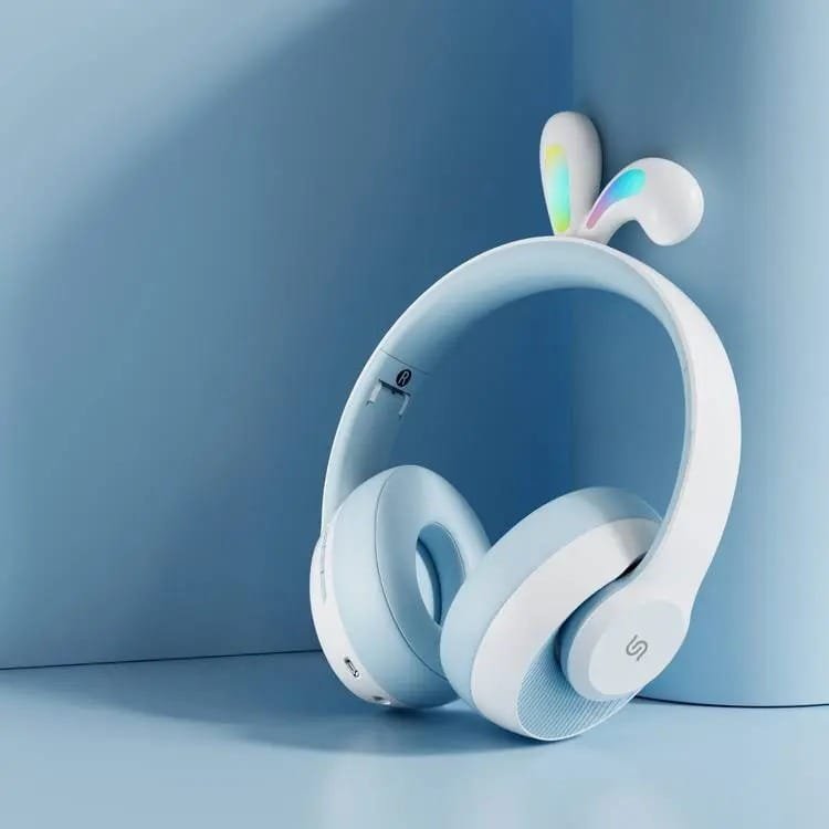 Porodo Soundtec Kids Wireless Rabbit Ear LED Lights Headphone Blue - Image 3