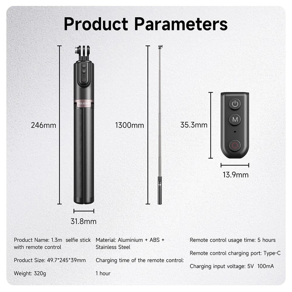 TELESIN Remote Selfie Stick with Tripod TE-RCSS-003: Capture the Perfect Shot Anywhere, Anytime - Image 3