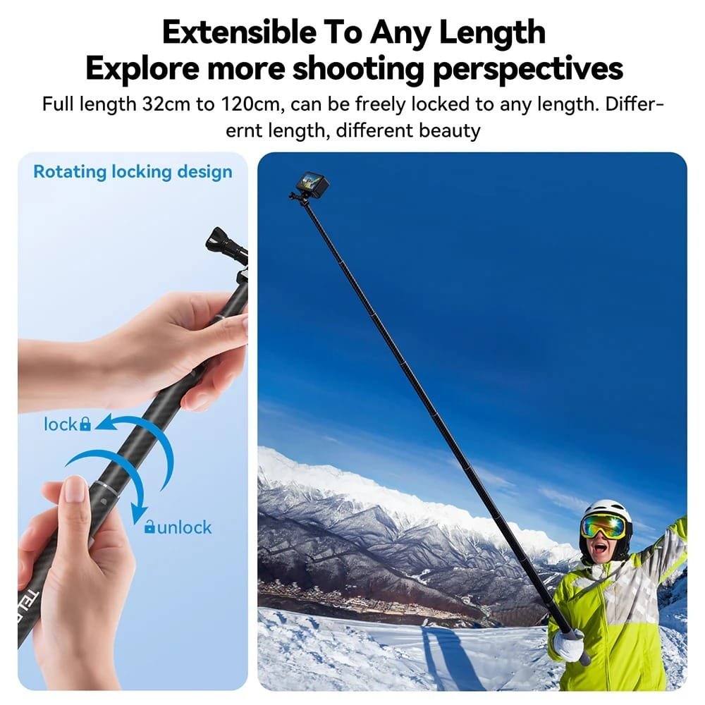 TELESIN 2nd Gen 1.2 Meter Carbon Tube Selfie Stick GP-MNP-002: Capture Stunning Selfies and Videos with Ease - Image 11