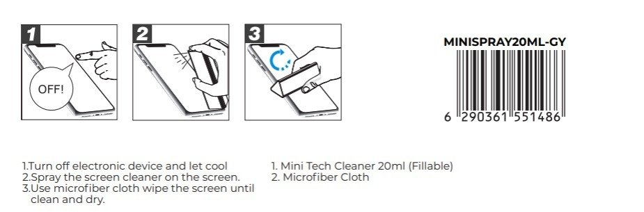 BluPebble Mini Tech Cleaner with Cleaning Kit 20ml in Gray - MINISPRAY20ML-GY - Image 4