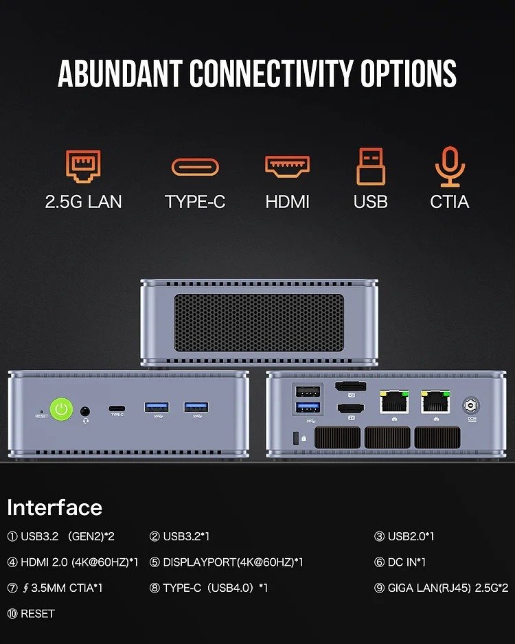 GMKtec Mini PC AMD 7840HS - 32GB/1TB SSD, Win 11 Pro - NUCBox-K6 - Image 3