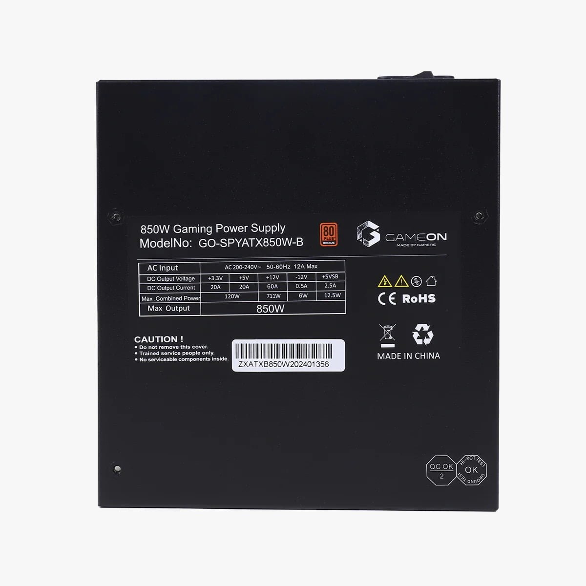 GameOn 850 Watts 80 Plus Bronze Gaming Power Supply - High Efficiency GO-SPYATX850W - Image 4