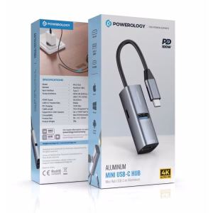 POWEROLOGY ALUMINUM MINI USB-C HUB PD100W BLACK PWJT424BK