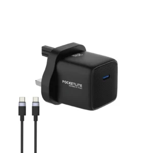 PAWA POCKETLITE TRAVEL CHARGER TYPE-C PORT GAN P20W TYPE C CABLE BLACK PW-PL20WUKT-BK