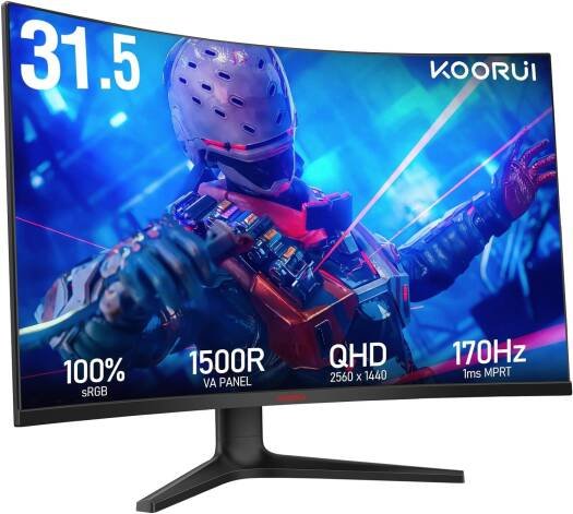 KOORUI 32-INCH CURVED QHD 2560X1440 144HZ GAMING MONITOR 32E6QC