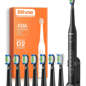 Bitvae Toothbrush Bundle: 8 Heads, Travel Case, Holder, Headcap - Black BV-D2