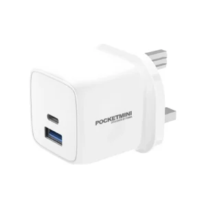 PAWA POCKETMINI TRAVEL CHARGER DUAL PD QC PORT PD20W WITH TYPE C TO LIGHTNING CABLE WHITE PW-PM1U1PUKL-WH