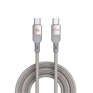PAWA LEVIN USB C TO USB C BRAIDED CABLE 1.2M 60W GREY TITANIUM PW-12BDC253-GYTT