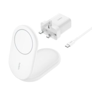 Stay powered wherever you go with the BELKIN BOOST CHARGE 15W Magnetic Foldable Wireless Charger in White.