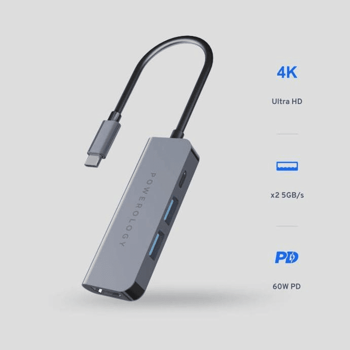 POWEROLOGY 4 IN 1 USB C HUB WITH HDMI USB 3.0 GRAY P4CHBGY - Image 2