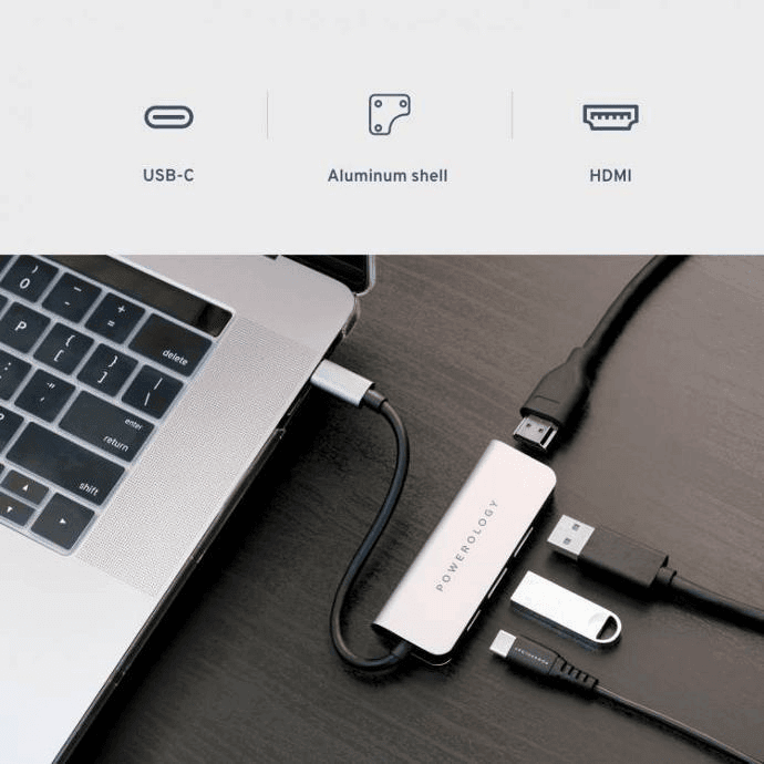 POWEROLOGY 4 IN 1 USB C HUB WITH HDMI USB 3.0 GRAY P4CHBGY - Image 4