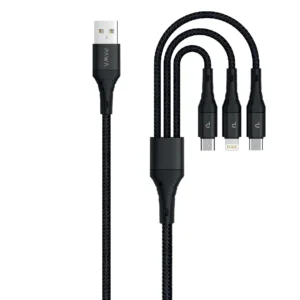 PAWA NYLON BRAIDED 3 IN 1 2.4A QUICK CHARGING BRAIDED DATA 1.2M CABLE BLACK PW-12BD3IN1-BK