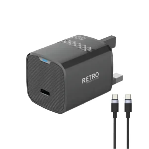 PAWA RETRO 25W WITH TYPE C PLUG WITH TYPE C TO C CABLE BLACK PW-TCR25UKT-BK