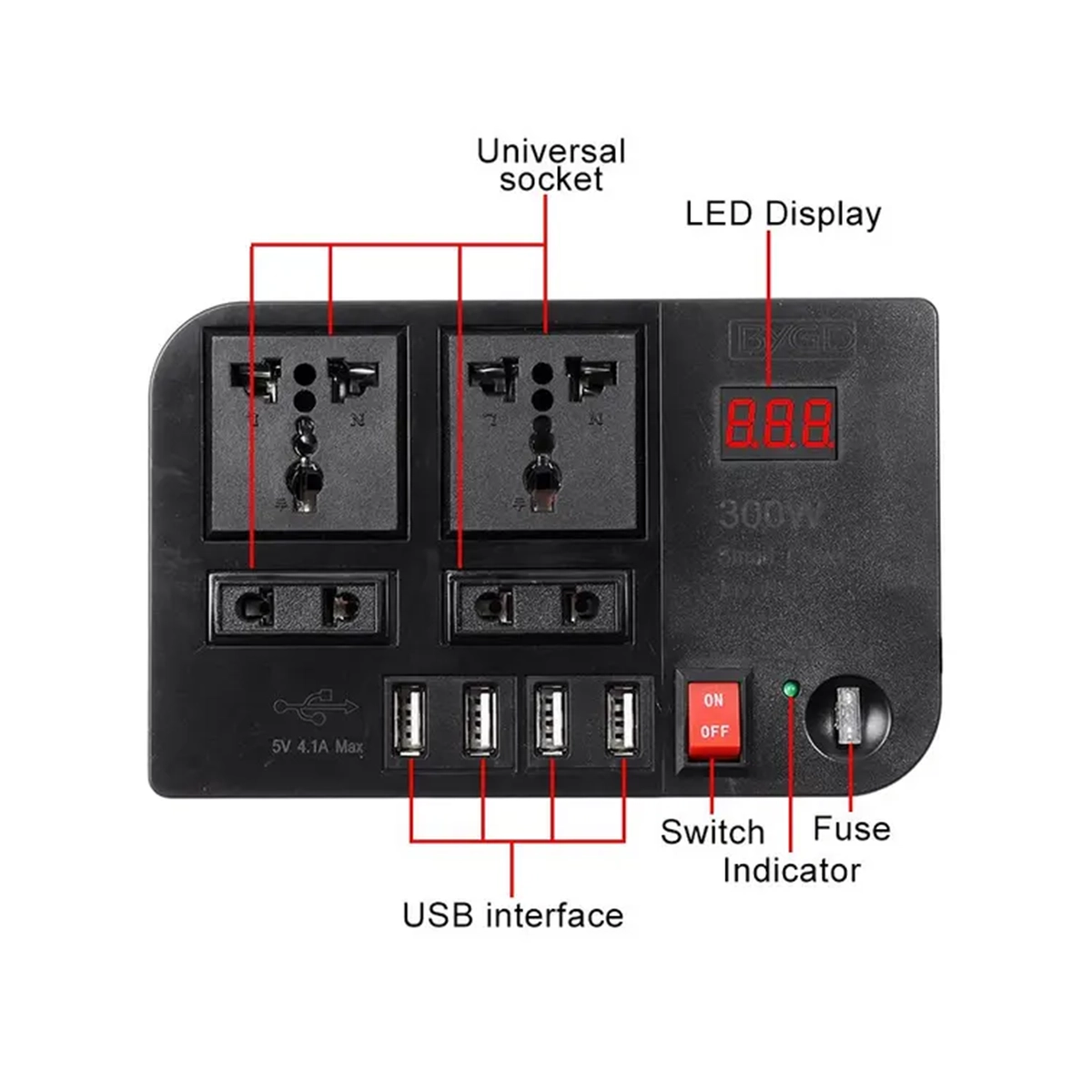 BYGD Car Power Inverter, 300W Car Inverter, E8982 Power Converter, Dual Socket Car Charger