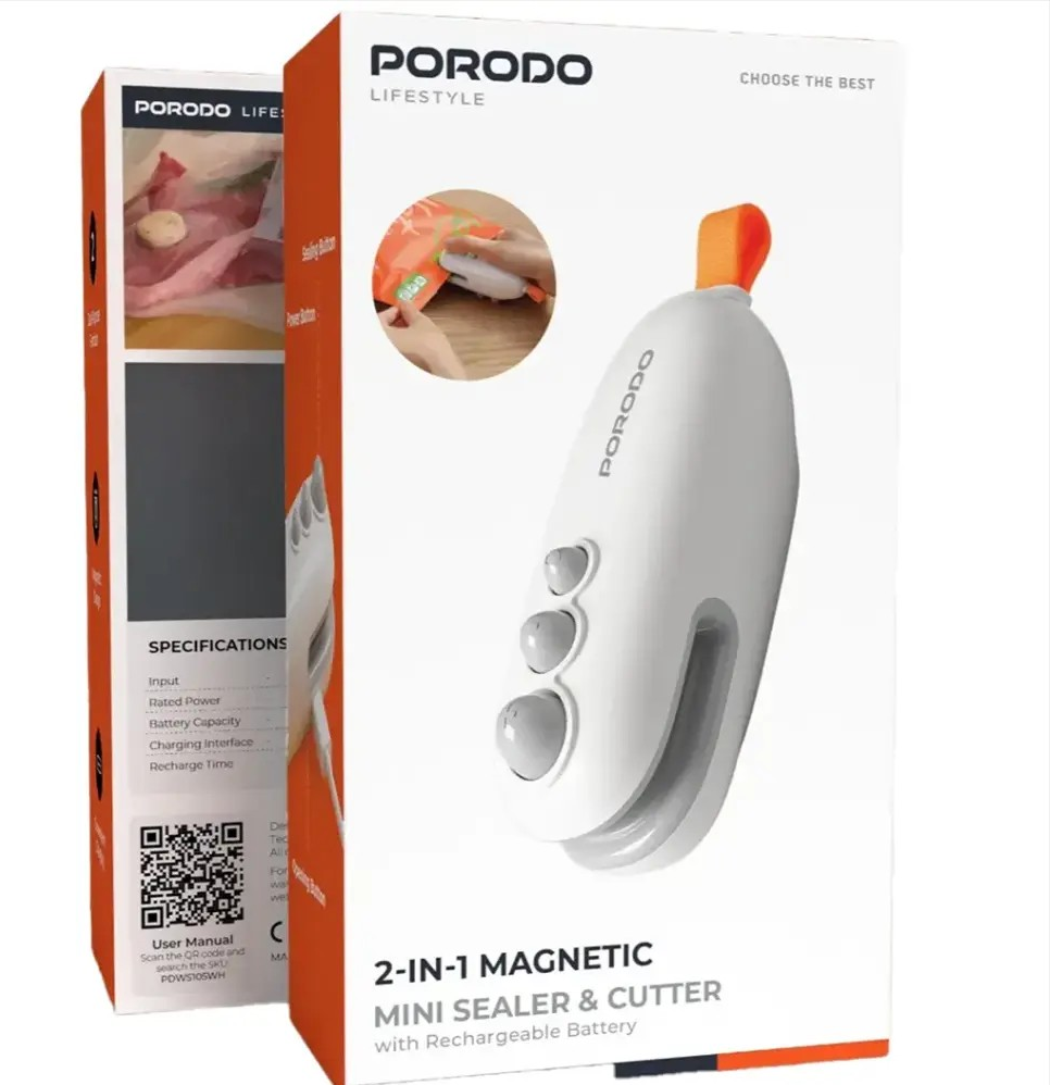 PORODO LIFESTYLE 2 IN 1 MAGNETIC MINI SEALER CUTTER WITH RECHARGEABLE BATTERY WHITE PDWS105WH