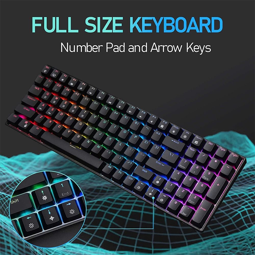 ROYAL KLUDGE GAMING KEYBOARD RGB TRI MODE HOT PLUG BLUE SWITCH BLACK RK100 - Image 3