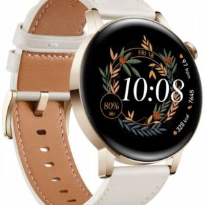 HUAWEI WATCH GT3 42MM STAINLESS STEEL CASE GOLD WITH WHITE LEATHER STRAP MIL-B19
