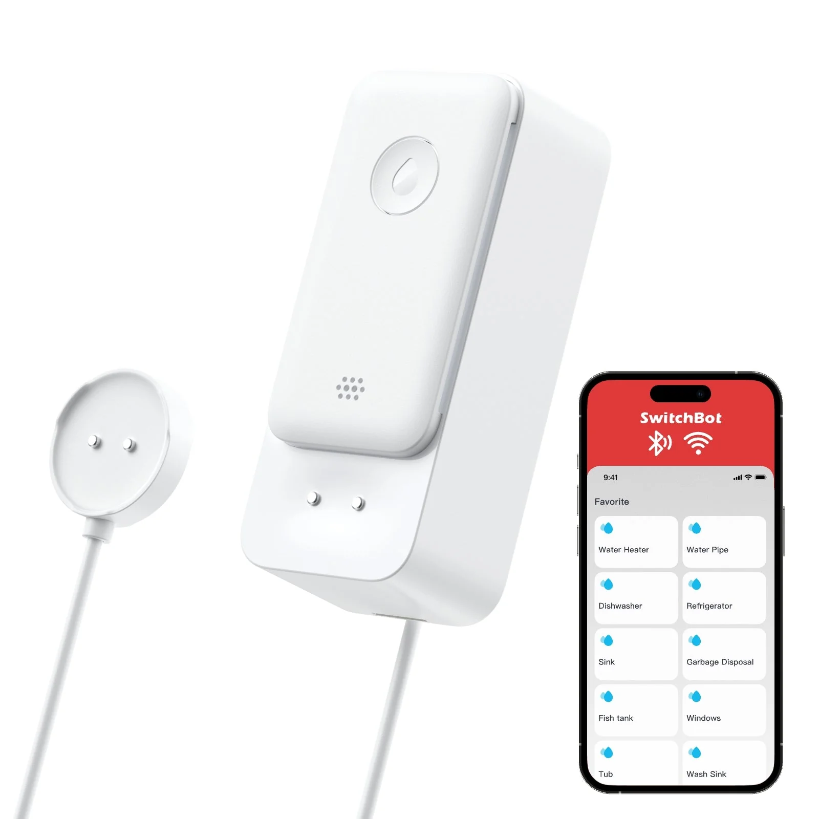 Safeguard your home from unexpected water damage with the SWITCHBOT Water Leak Detector with Sensor Cable (White, W4402010).