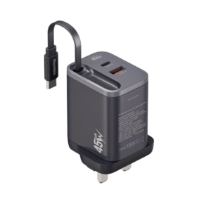 Power up smarter and faster with the BLUPEBBLE PowerCore PD45W Dual-Port GaN Fast Charger (BP-PD45GANRC-BK)