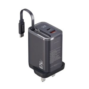 Experience next-generation charging performance with the BLUPEBBLE PowerCore 67W 2-Port PD GaN Fast Charger (BP-PD67GANRC-BK).