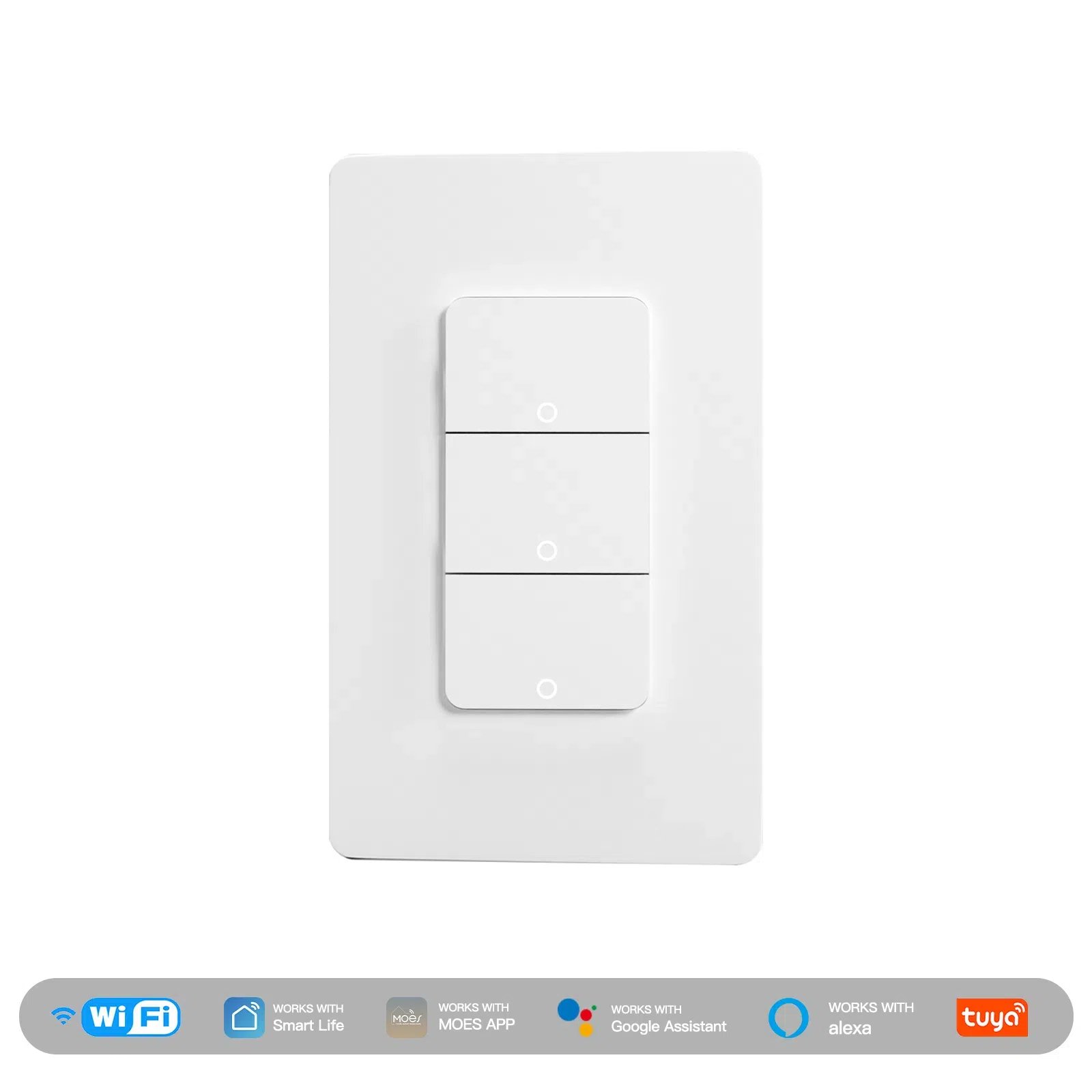 WiFi Smart In-Wall Light Switch (WS-B-US) - White, 1/2/3/4 Gang Options, Push Button, App-Controlled - Image 3