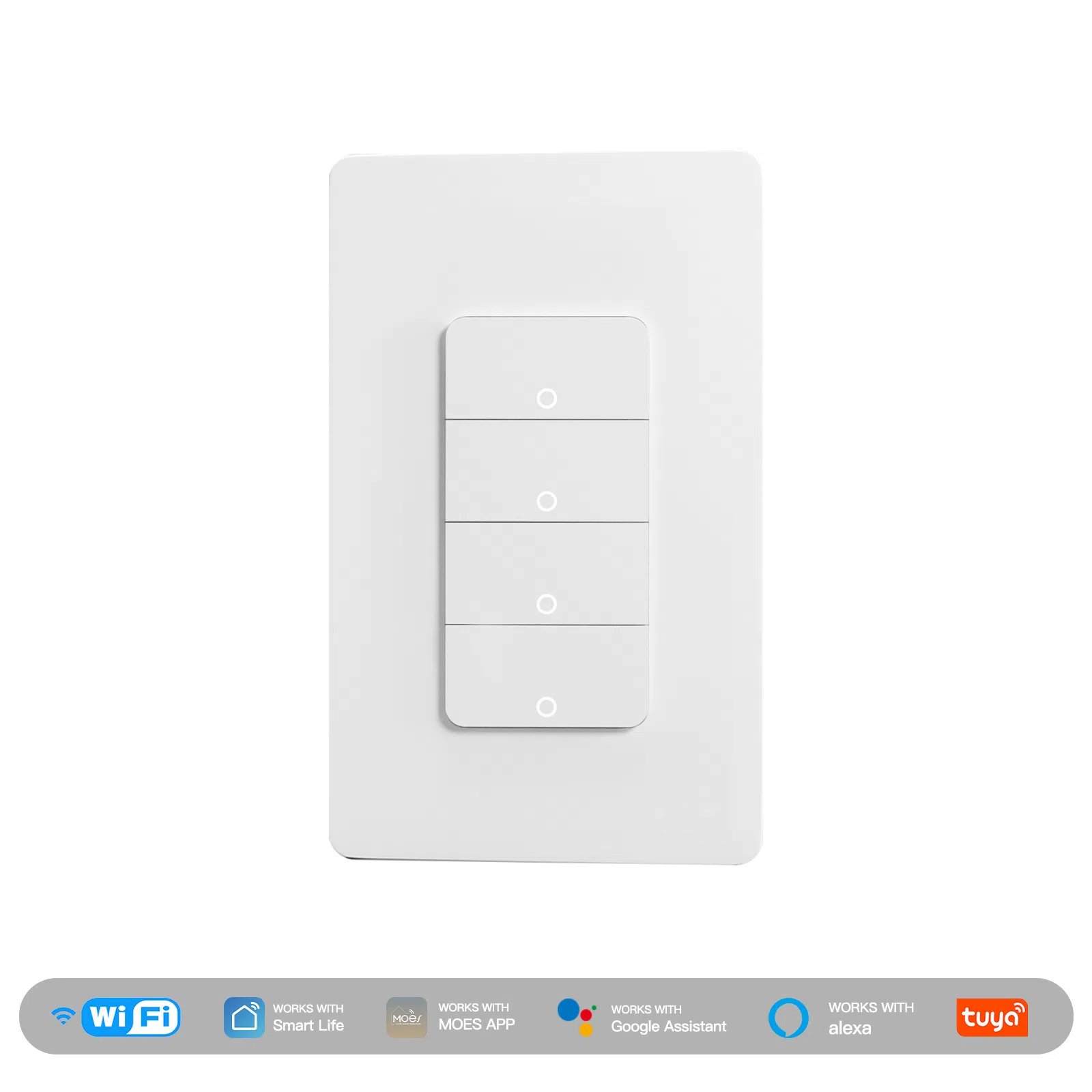 WiFi Smart In-Wall Light Switch (WS-B-US) - White, 1/2/3/4 Gang Options, Push Button, App-Controlled - Image 2