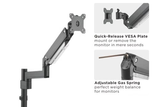 GAMEON GO-2083 POLE MOUNTED GAS SPRING DUAL MONITOR ARM 17-35-INCH BLACK - Image 8