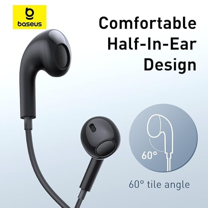 BASEUS ENCOK CZ17 SEMI IN EAR WIRED EARPHONE TYPE C BLACK - Image 3