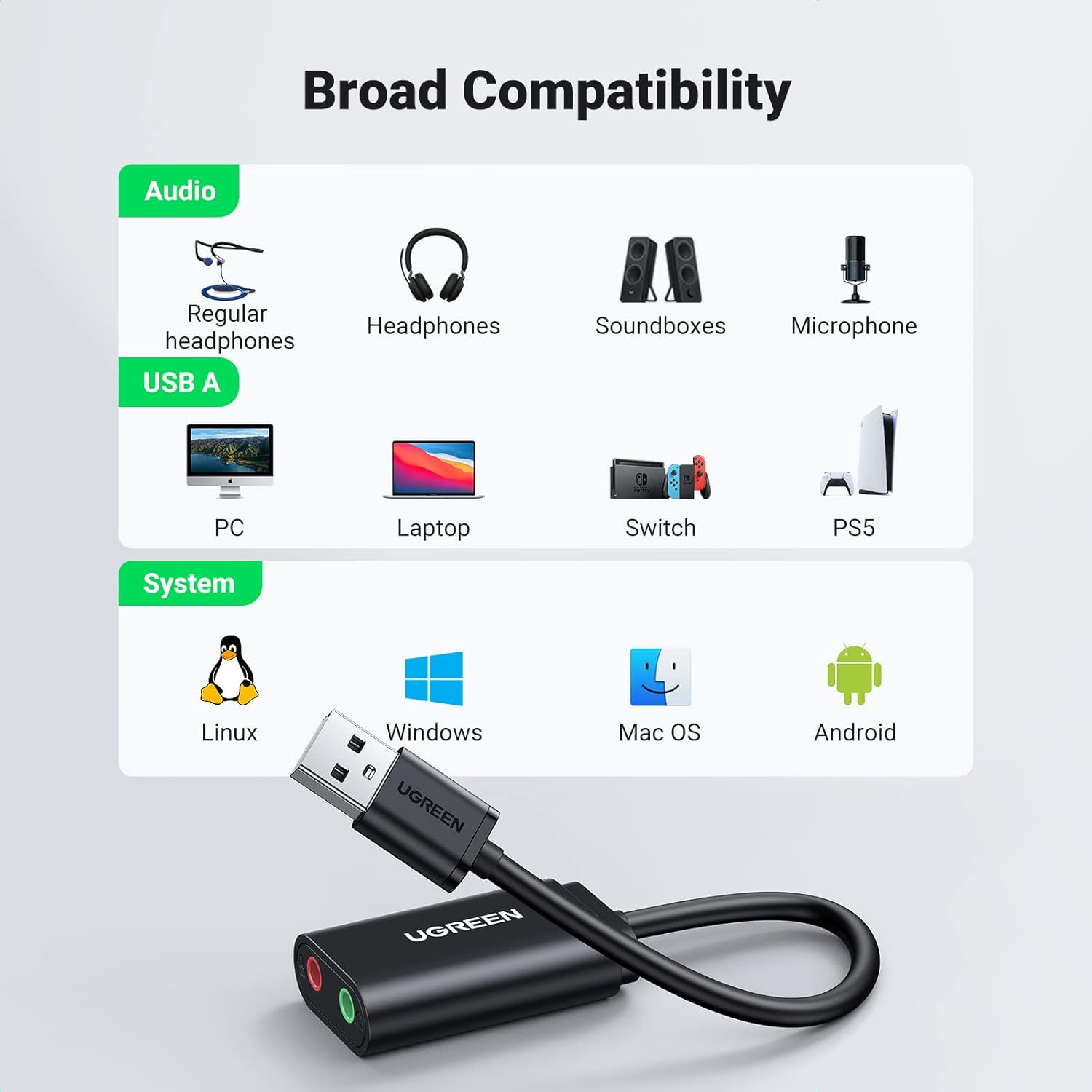 UGREEN USB 2.0 EXTERNAL SOUND ADAPTER BLACK 30724 - Image 4