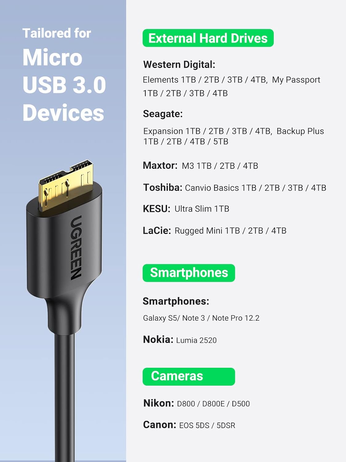 UGREEN USB 3.0 A MALE TO MICRO USB 3.0 MALE CABLE BLACK 2MM 10843 - Image 8