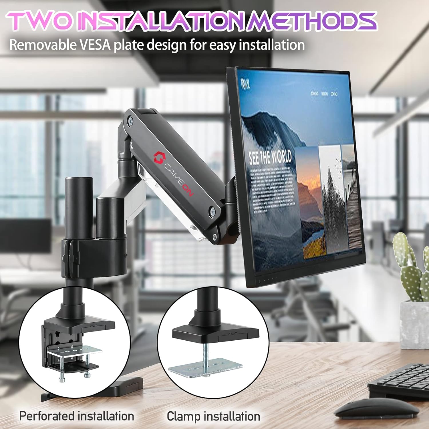 GAMEON GO-2083 POLE MOUNTED GAS SPRING DUAL MONITOR ARM 17-35-INCH BLACK - Image 5