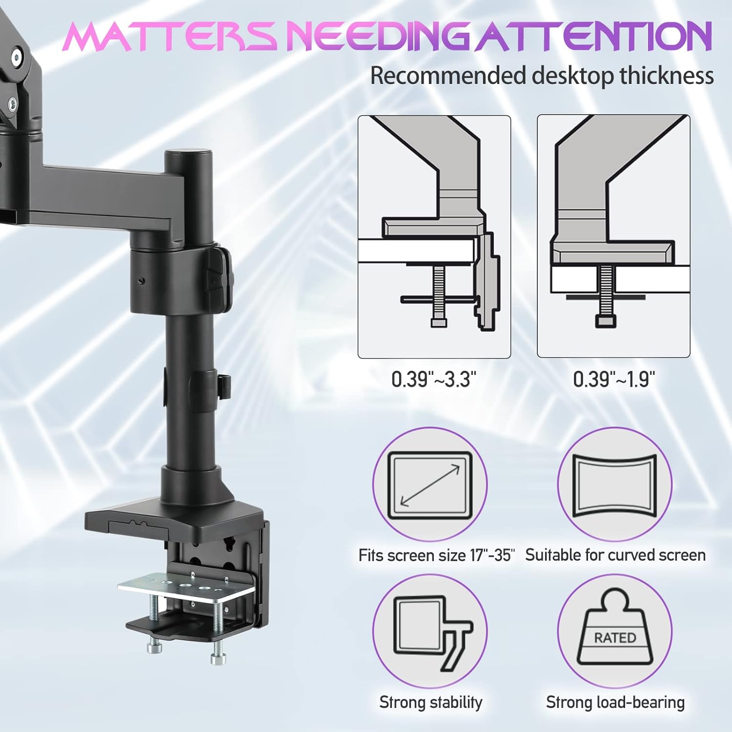 GAMEON GO-2083 POLE MOUNTED GAS SPRING DUAL MONITOR ARM 17-35-INCH BLACK - Image 3