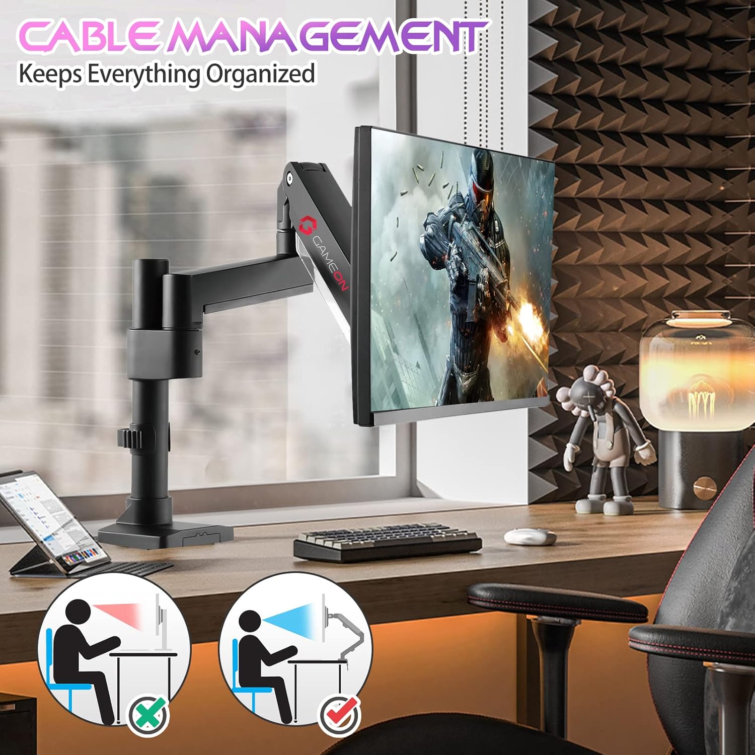 GAMEON GO-2083 POLE MOUNTED GAS SPRING DUAL MONITOR ARM 17-35-INCH BLACK - Image 6