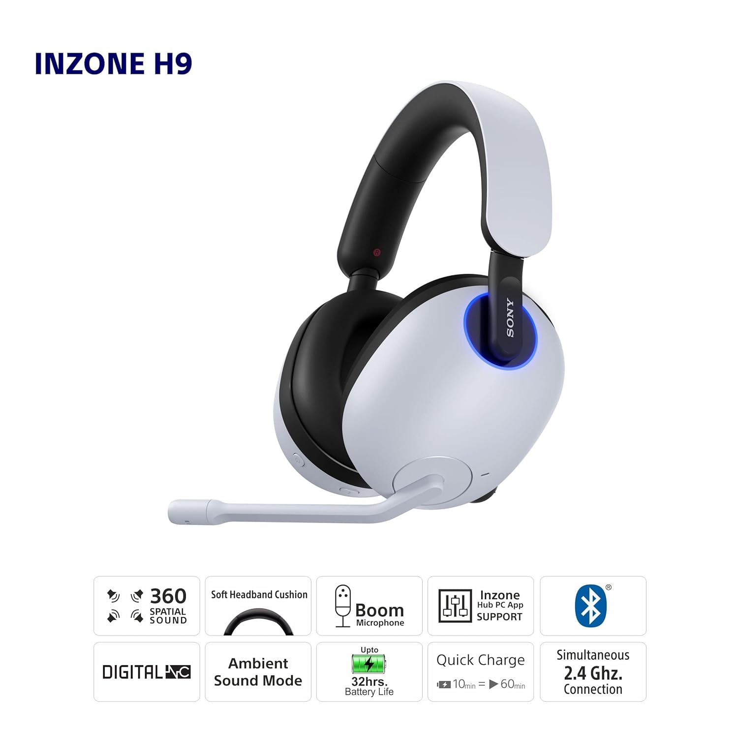 SONY INZONE H9 WIRELESS NOISE CANCELING GAMING HEADSET PS5 WHITE WH-G900N - Image 18