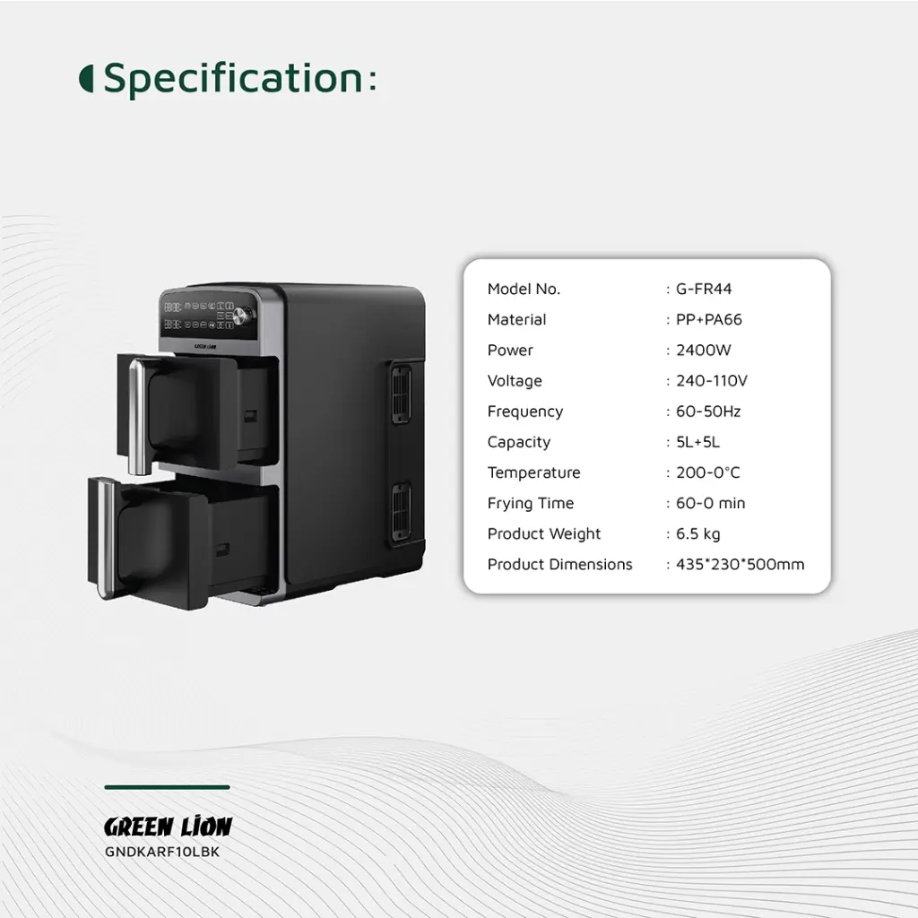 GREEN LION DOUBLE DECKER AIR FRYER 10L BLACK GNDKARF10LBK - Image 2