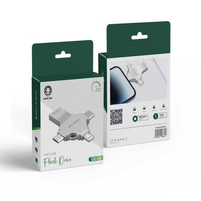 GREEN LION 4 IN 1 USB FLASH DRIVE 128GB SILVER GN4IN1USB128SL - Image 3