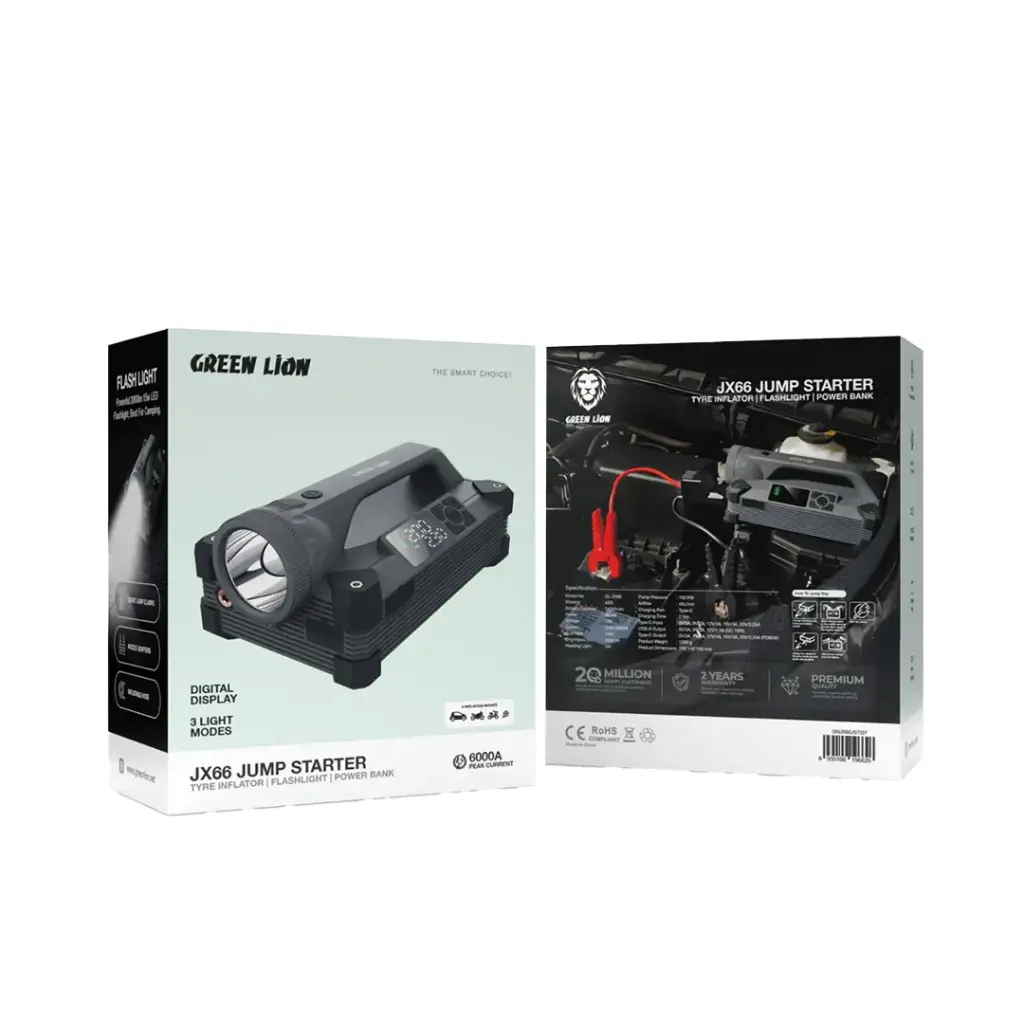 GREEN LION MULTIFUNCTION JUMP STARTER AND AIR PUMP 24000MAH GRAY GNJX66JSTGY - Image 2