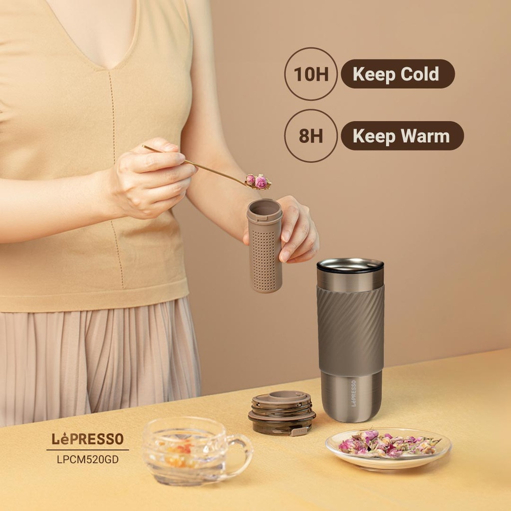 LEPRESSO THERMAL TUMBLER WITH INFUSION FILTER GOLD LPCM520GD - Image 4