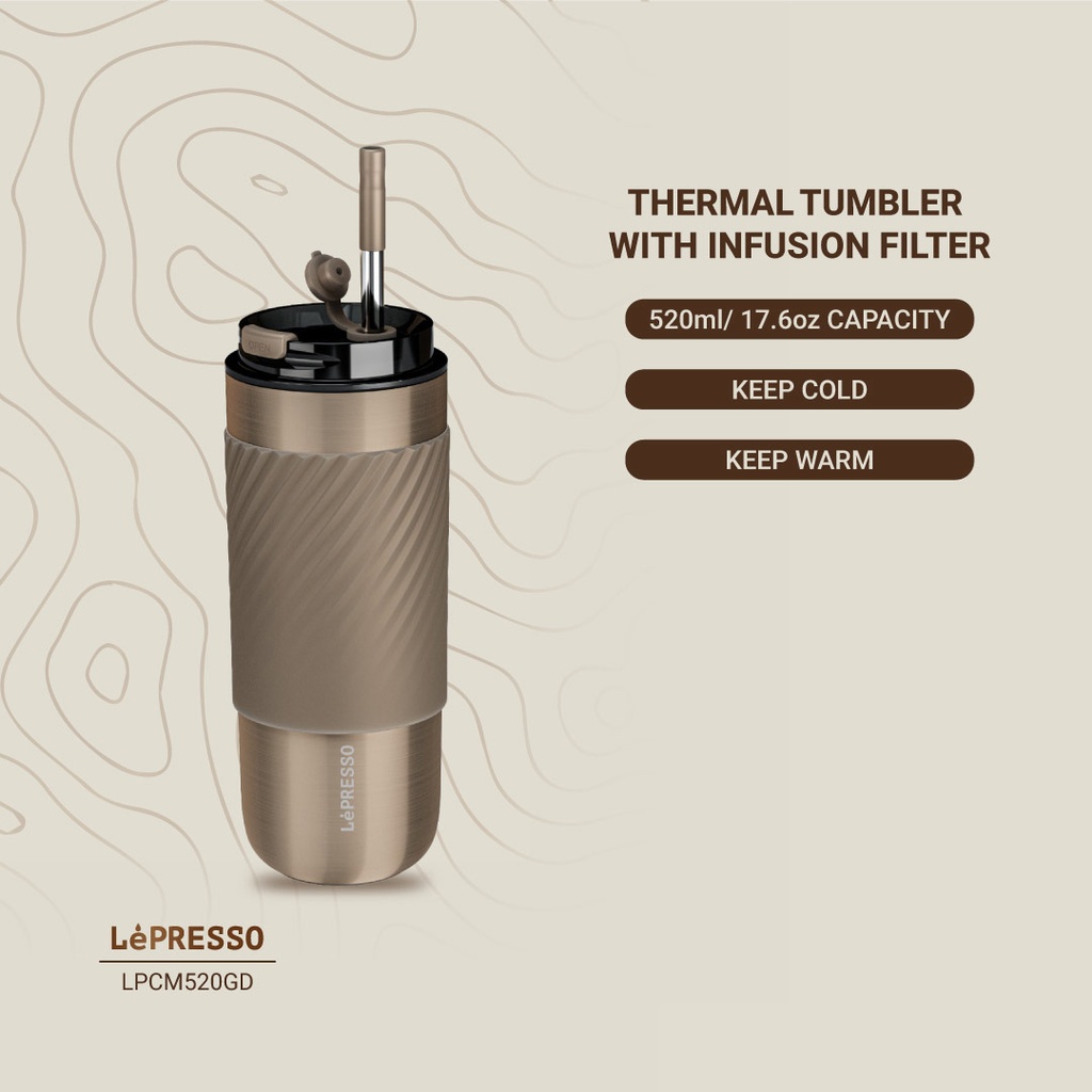 LEPRESSO THERMAL TUMBLER WITH INFUSION FILTER GOLD LPCM520GD - Image 2