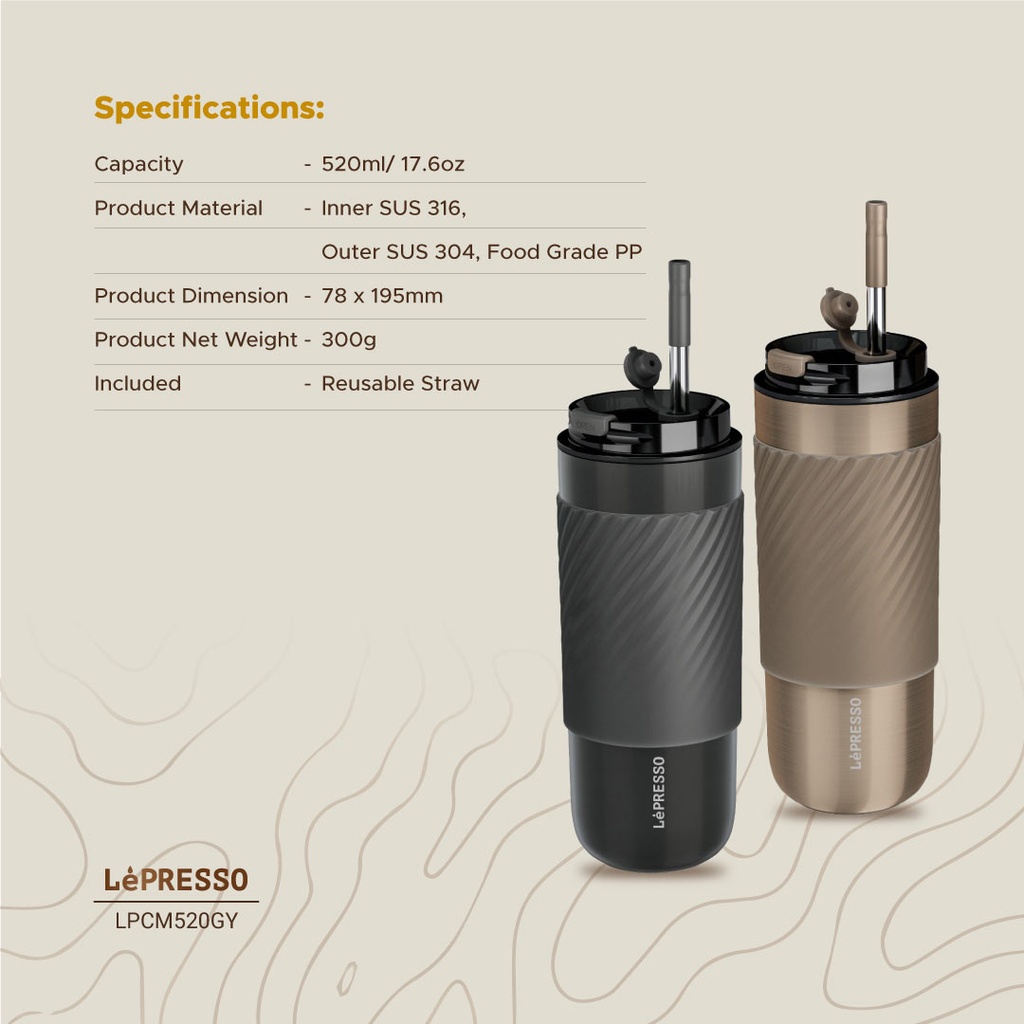 LEPRESSO THERMAL TUMBLER WITH INFUSION FILTER GOLD LPCM520GD - Image 5