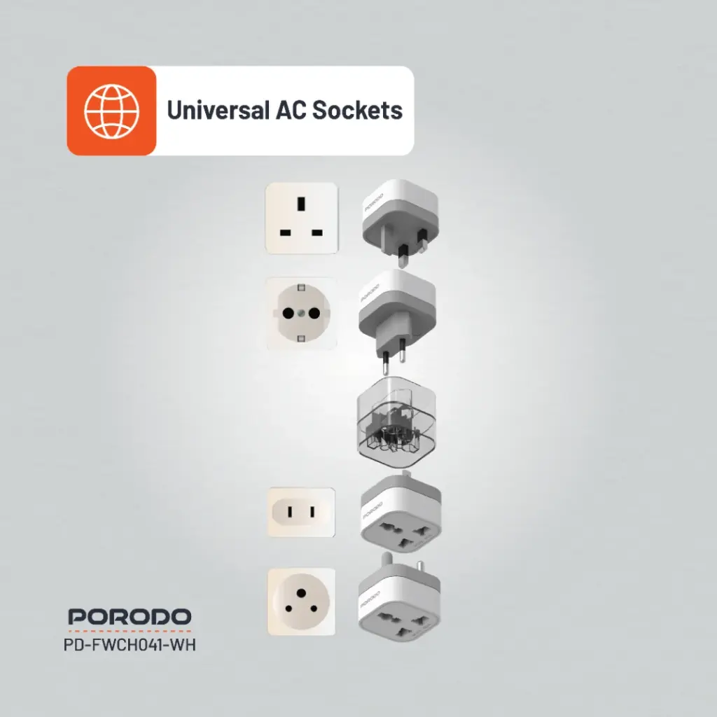 PORODO 150+ COUNTRIES UNIVERSAL AC ADAPTER WHITE PD-FWCH041-WH - Image 4