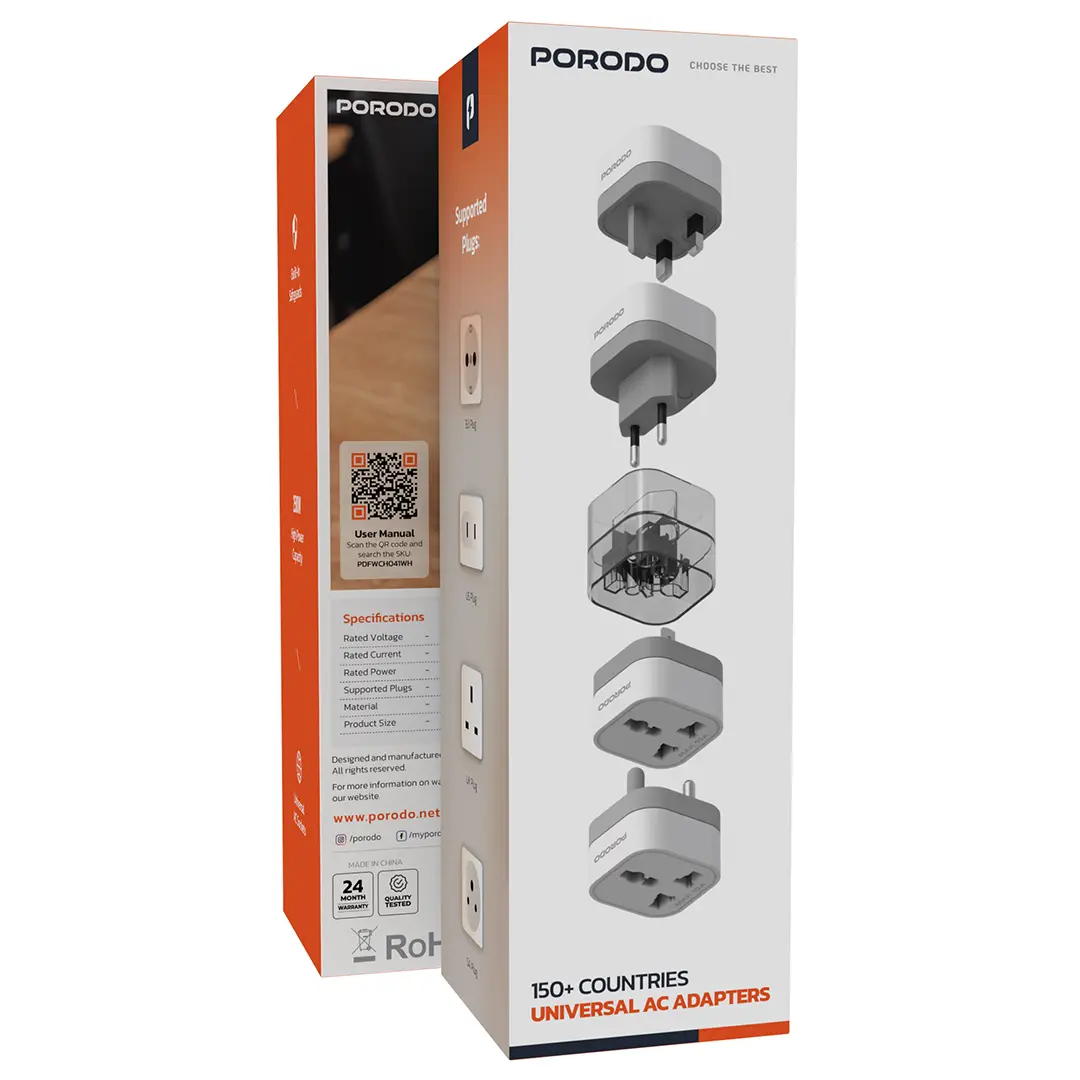 PORODO 150+ COUNTRIES UNIVERSAL AC ADAPTER WHITE PD-FWCH041-WH - Image 2