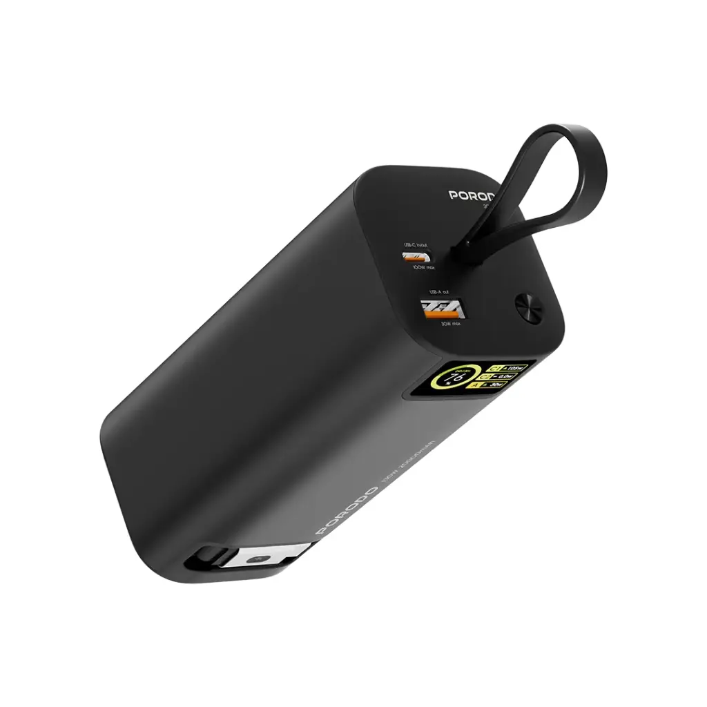 PORODO 20000MAH 130W POWERBANK WITH 1M RETRACTABLE TYPE C CABLE BLACK PD-PBFCH066-BK - Image 2