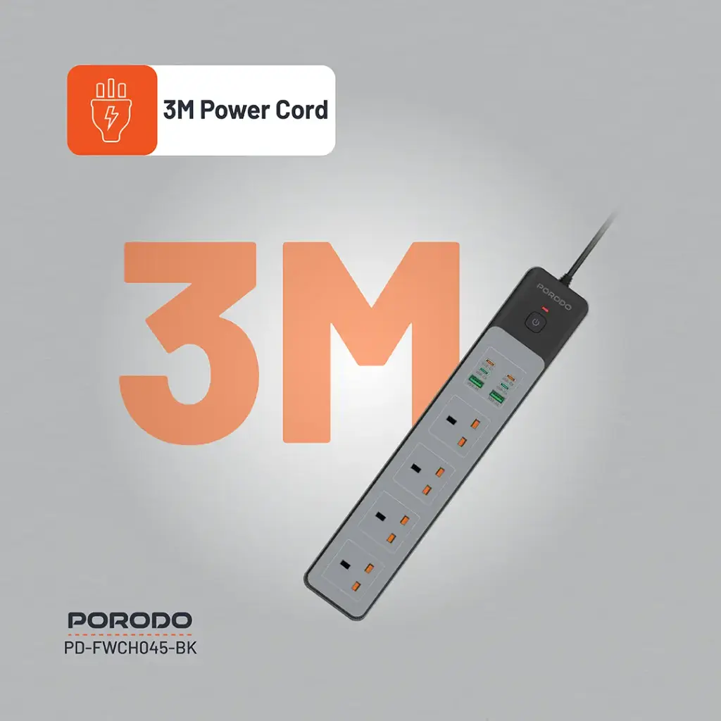 PORODO PD35W 4AC 65W 3000W POWER STRIP BLACK PD-FWCH045-BK - Image 4
