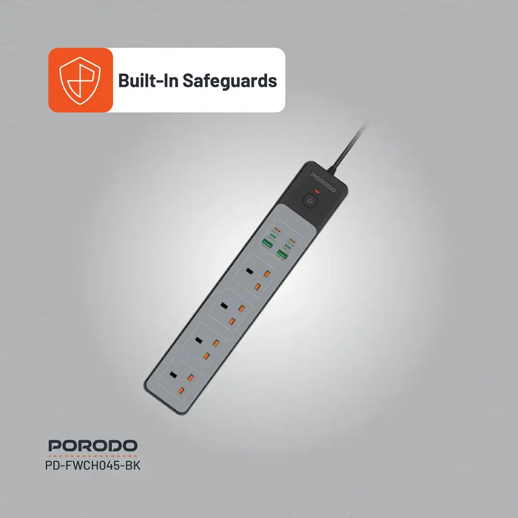 PORODO PD35W 4AC 65W 3000W POWER STRIP BLACK PD-FWCH045-BK - Image 3