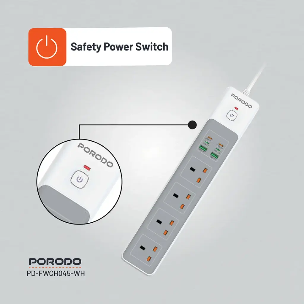 PORODO PD35W 4AC 65W 3000W POWER STRIP WHITE PD-FWCH045-WH - Image 3