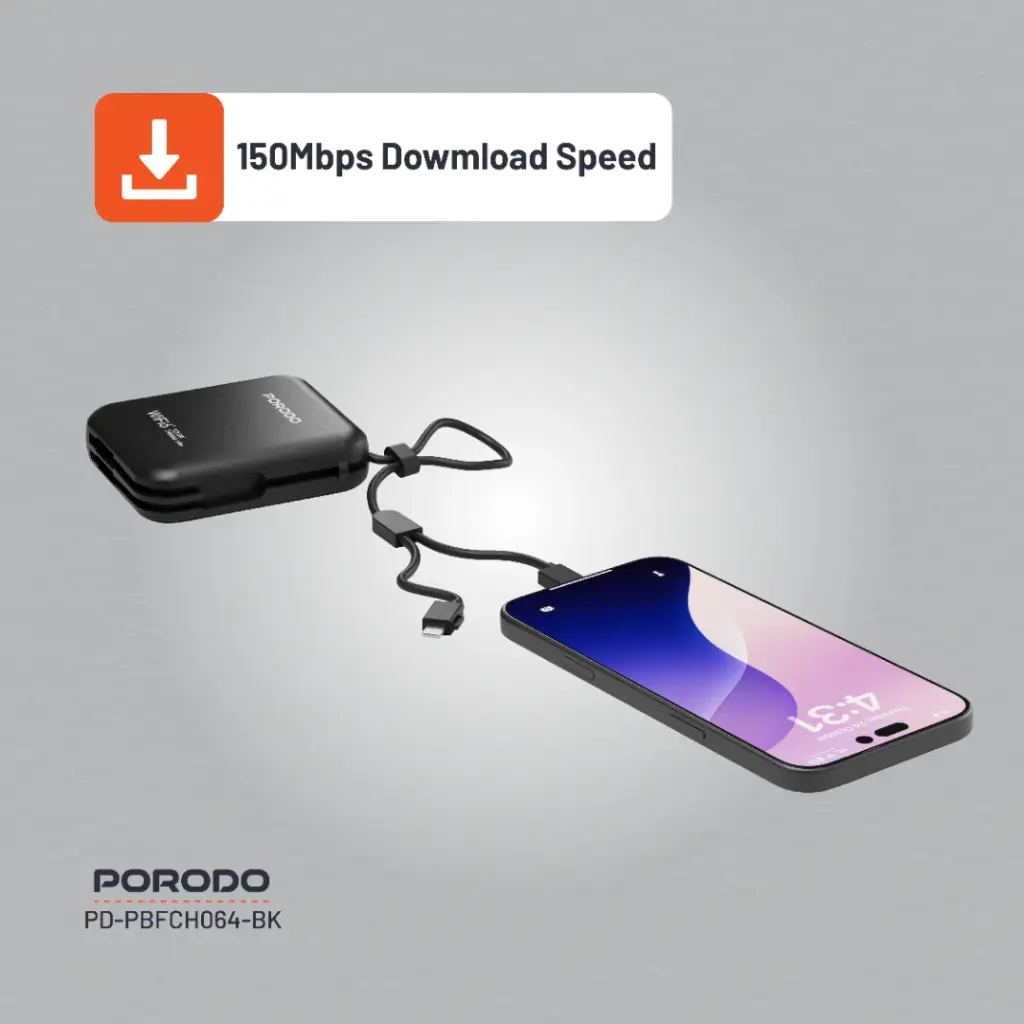 PORODO 4G LTE WIFI 6 POCKET ROUTER PD22.5W BLACK PD-PBFCH064-BK - Image 6