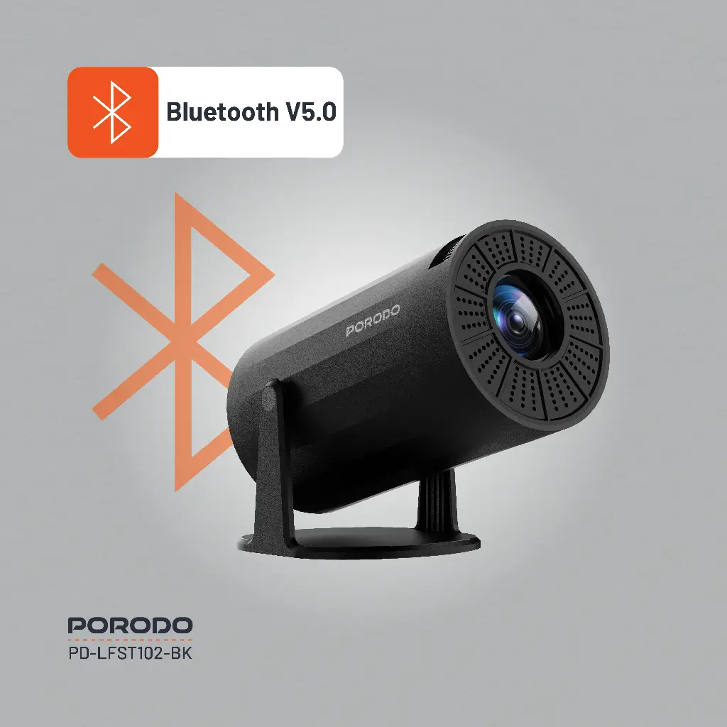 PORODO WIRELESS MIRRORING MULTI ANGLE PROJECTOR 1080P BLACK PD-LFST102-BK - Image 2